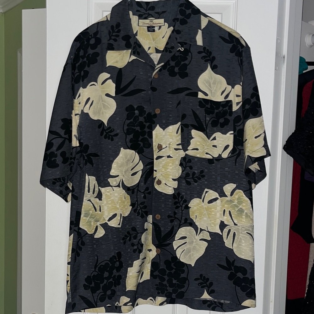 Tommy Bahama Charcoal and Beige Floral Shirt
